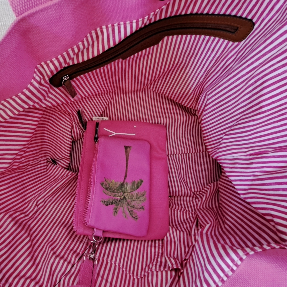 Rae Dunn Hot Pink "On Island Time" Canvas Tote - Picture 3 of 5